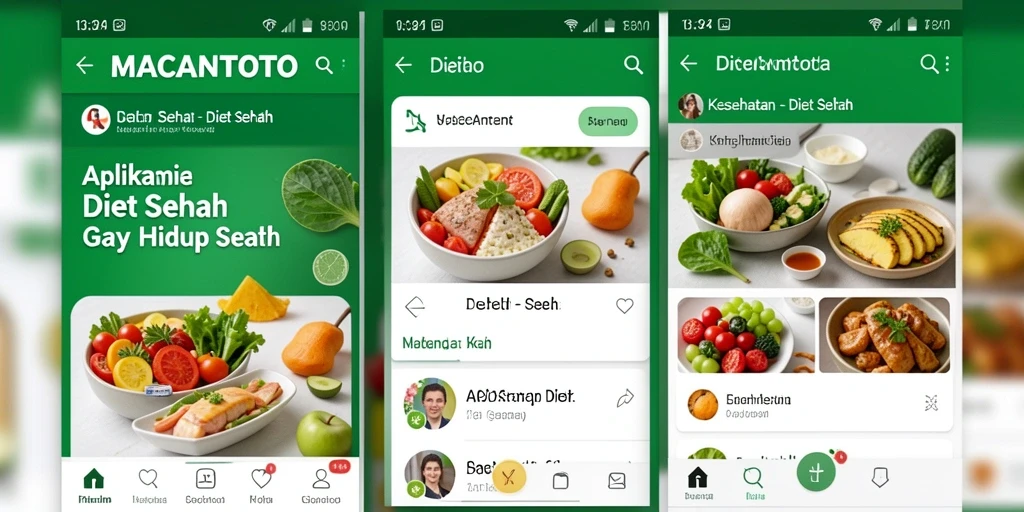 Tampilan antarmuka fungsional aplikasi Diet Sehat MACANTOTO.